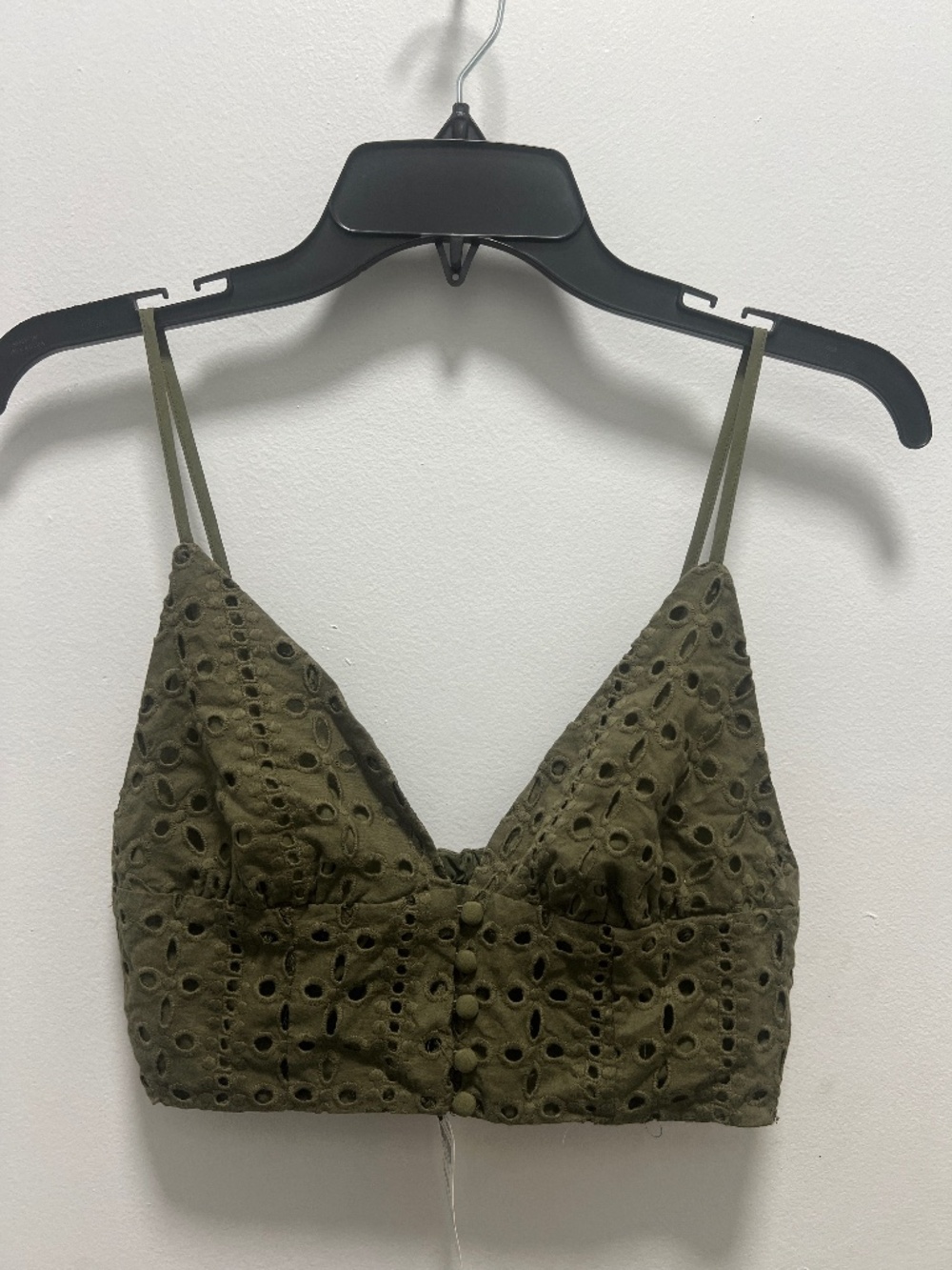Bar III Green Embroidered Button Up Crop Top